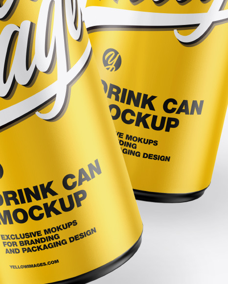 Two Metallic Drink Cans w/ Matte Finish Mockup