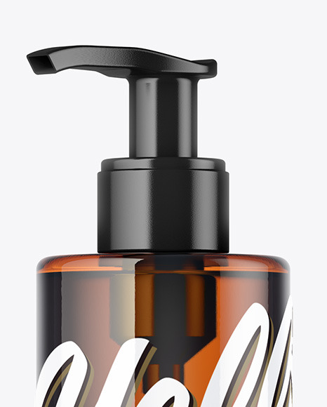 Amber Cosmetic Bottle with Pump Mockup