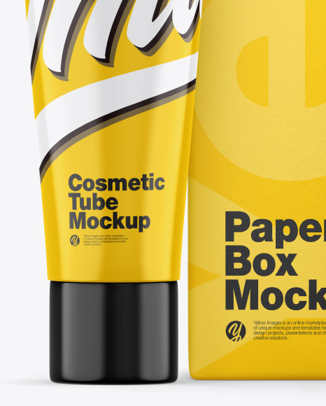 Glossy Cosmetic Tube w/ Box Mockup