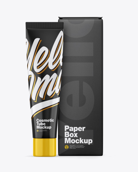 Glossy Cosmetic Tube w/ Box Mockup