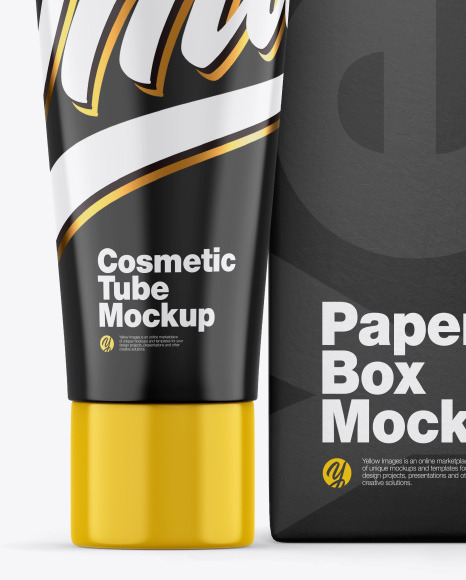 Glossy Cosmetic Tube w/ Box Mockup