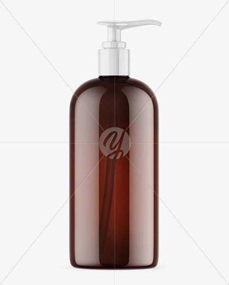 Amber Shower Gel Bottle with Pump Mockup