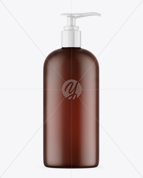 Frosted Amber Shower Gel Bottle with Pump Mockup