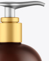 Frosted Amber Shower Gel Bottle with Pump Mockup