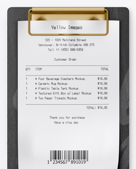 Wooden Clipboard w/ Receipt Mockup