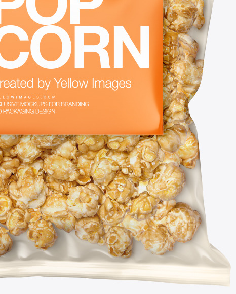 Plastic Bag With Caramel Popcorn Mockup