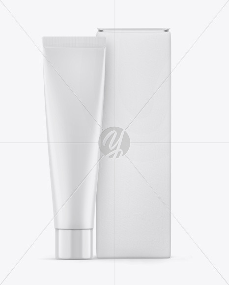 Matte Cosmetic Tube w/ Box Mockup