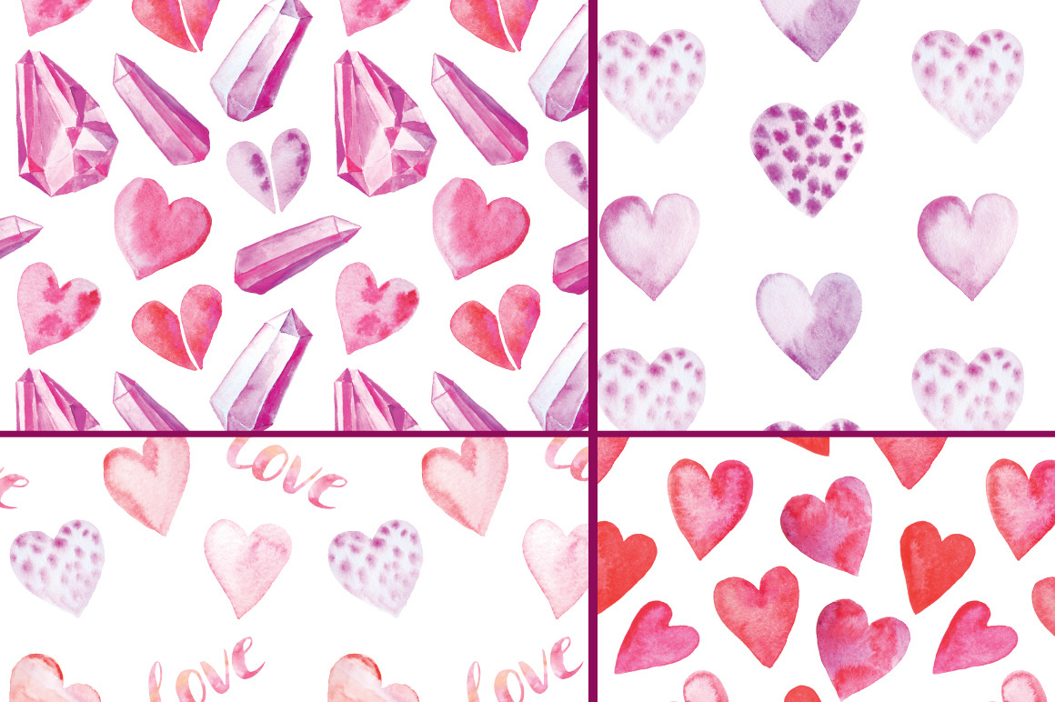 12 Watercolor Valentines Patterns