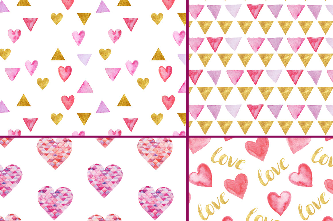 12 Watercolor Valentines Patterns