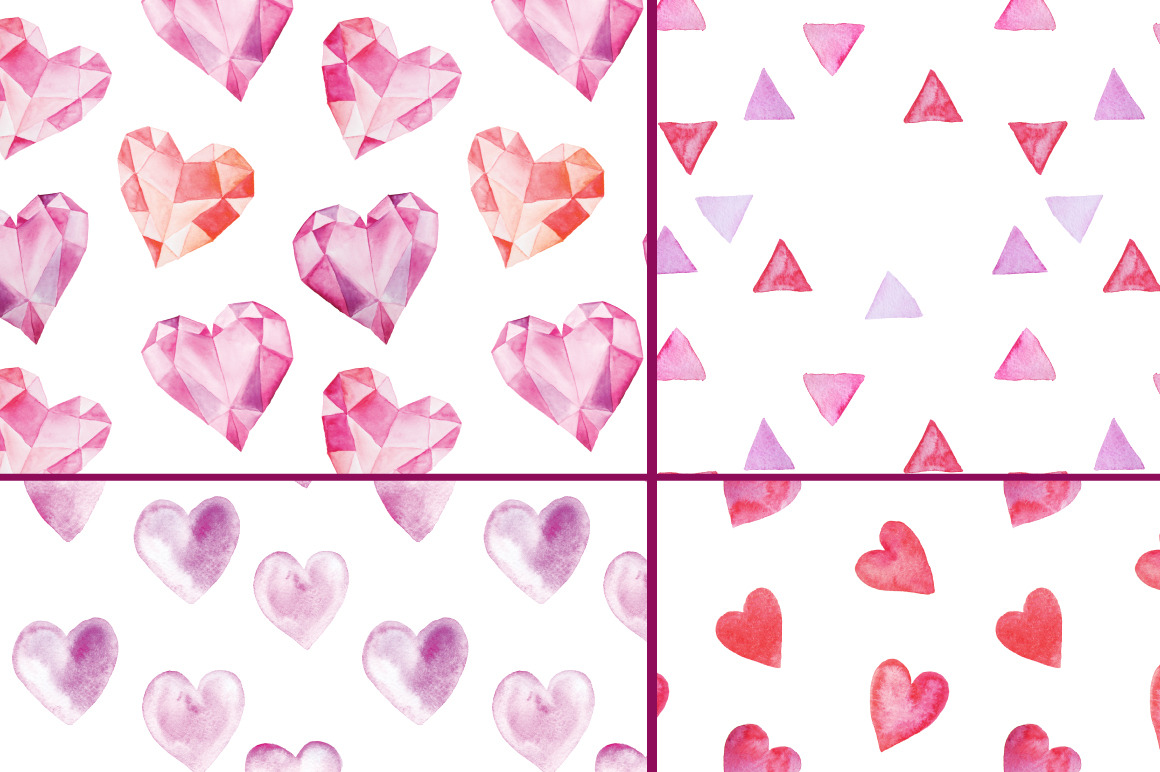 12 Watercolor Valentines Patterns