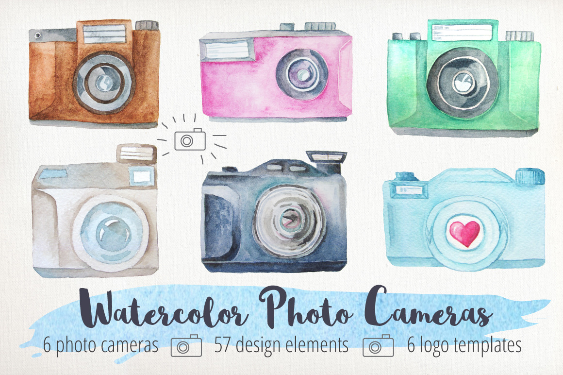 Watercolor Cameras Clip Art