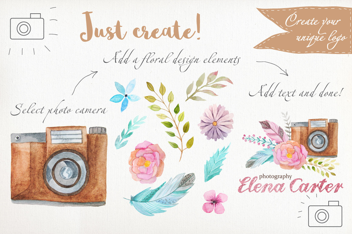 Watercolor Cameras Clip Art