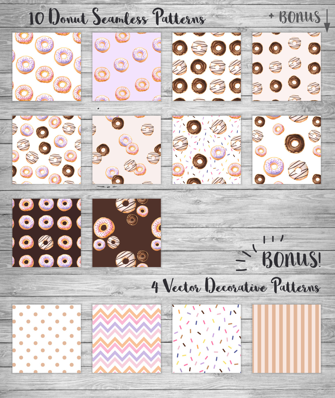 Watercolor Donuts Patterns&amp;Graphics