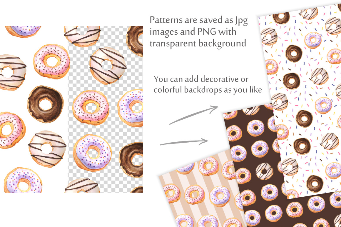 Watercolor Donuts Patterns&amp;Graphics