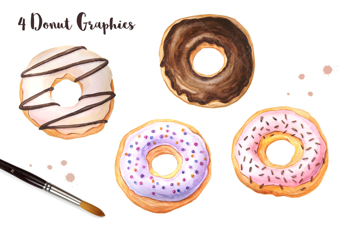 Watercolor Donuts Patterns&Graphics Watercolor Donuts Patterns&Graphics