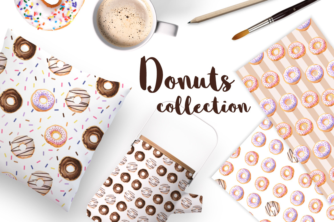 Watercolor Donuts Patterns&amp;Graphics