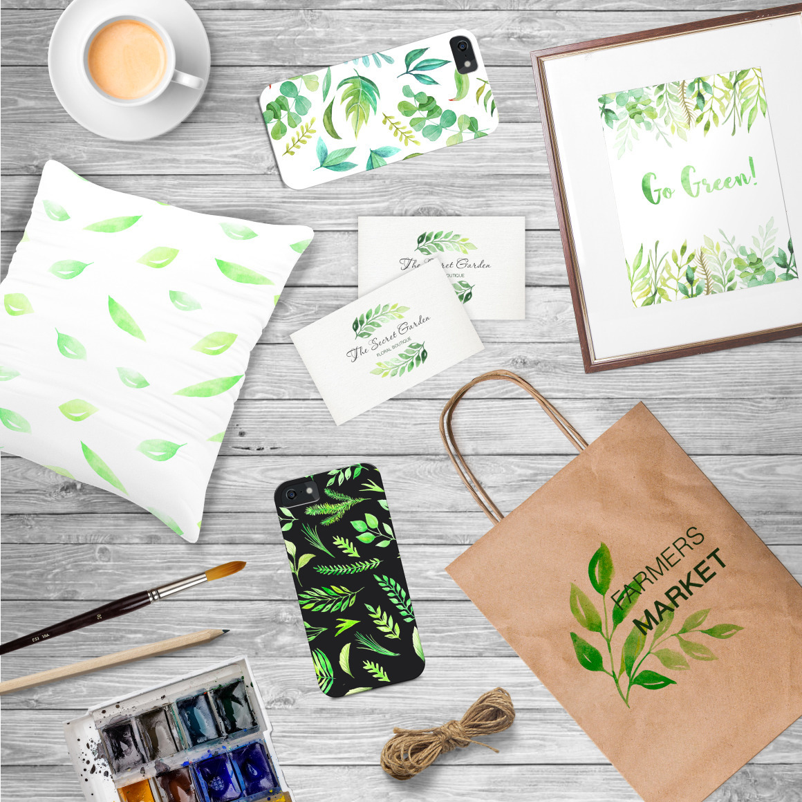 Watercolor Green Elements Pack