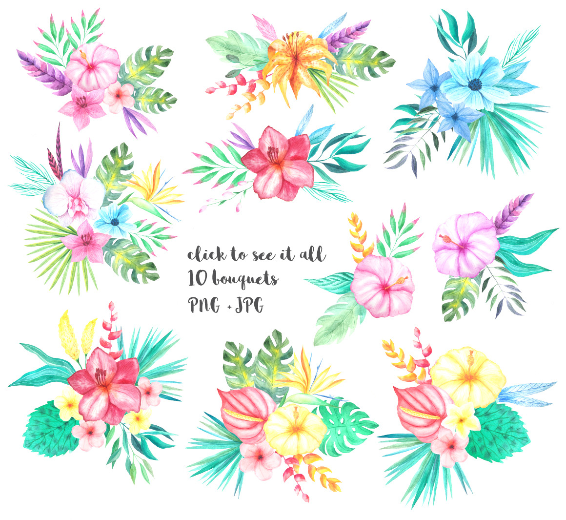 Tropical Bouquets Clipart Set Tropical Bouquets Clipart Set
