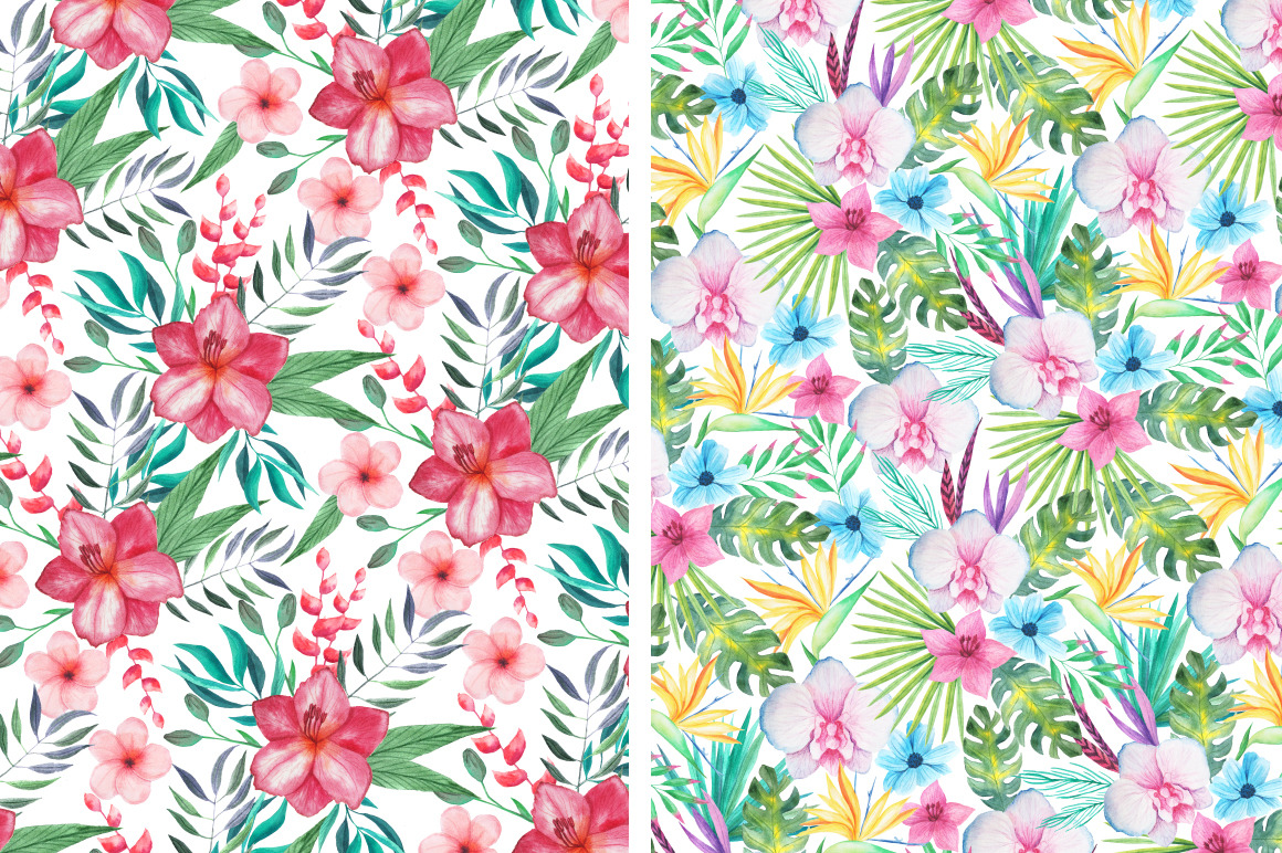 Tropical Floral Seamless Patterns