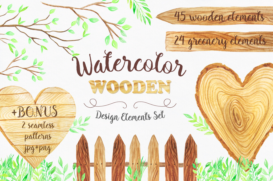Watercolor Wooden Design Set Watercolor Wooden Design Set