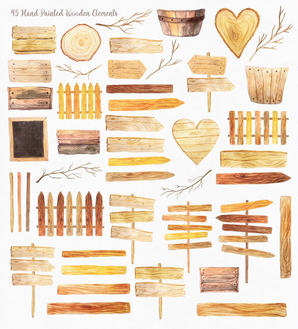 Watercolor Wooden Design Set Watercolor Wooden Design Set