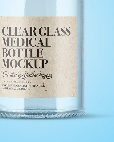 Empty Clear Glass Medical Bottle Mockup