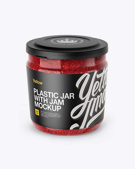 Plastic Jar With Raspberry Jam Mockup (High-Angle Shot)