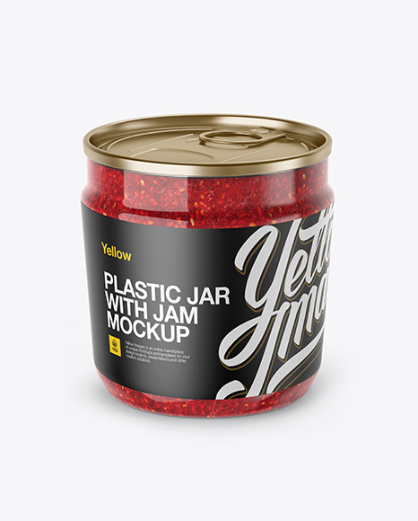 Plastic Jar With Raspberry Jam Mockup (High-Angle Shot)