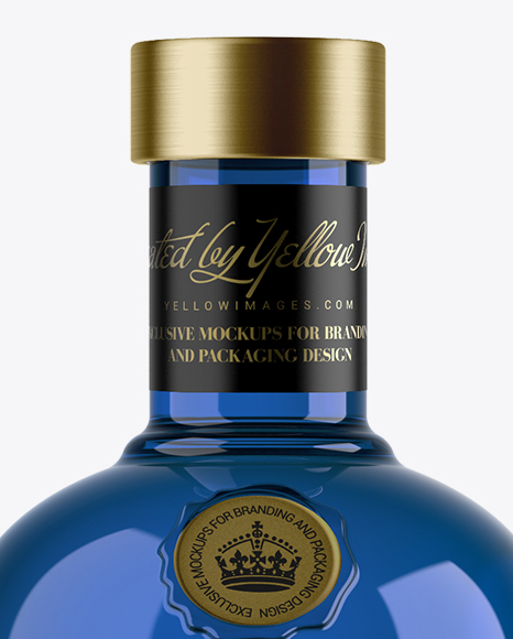 1L Blue Glass Dry Gin Bottle Mockup