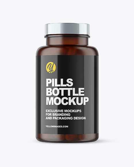 Frosted Amber Pills Bottle Mockup