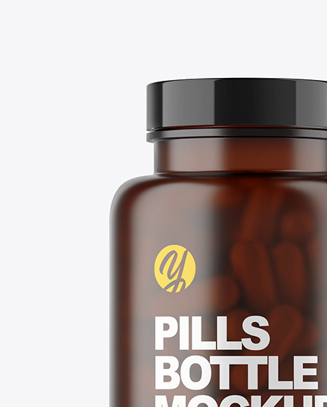 Frosted Amber Pills Bottle Mockup