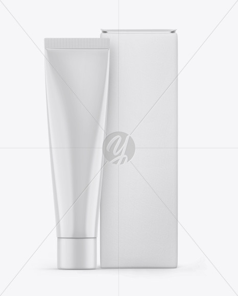 Glossy Cosmetic Tube w/ Box Mockup