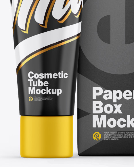 Glossy Cosmetic Tube w/ Box Mockup