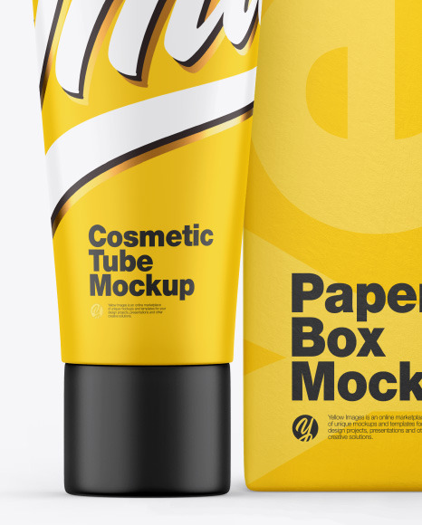 Matte Cosmetic Tube w/ Box Mockup