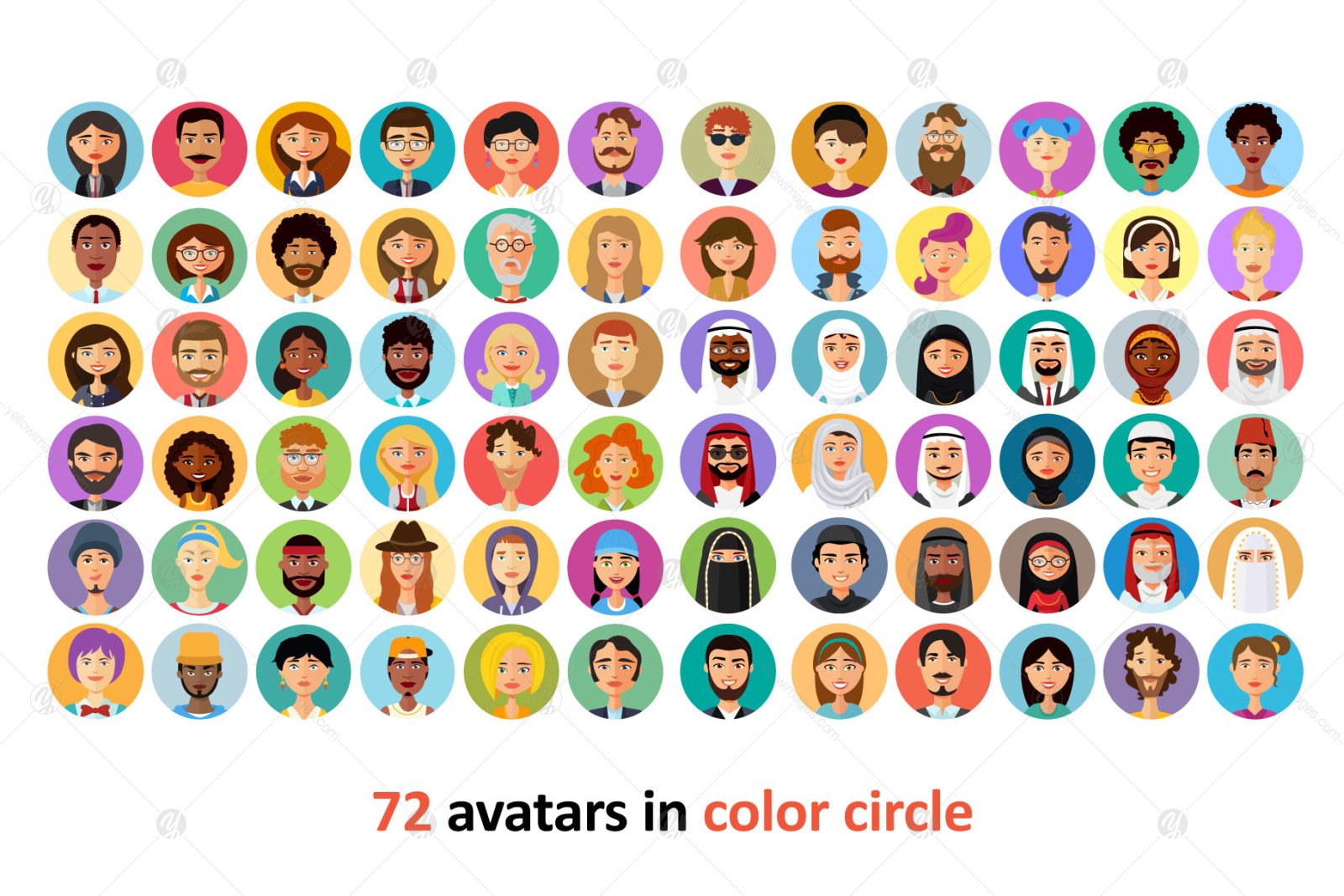 72 Avatar icons vector people collection