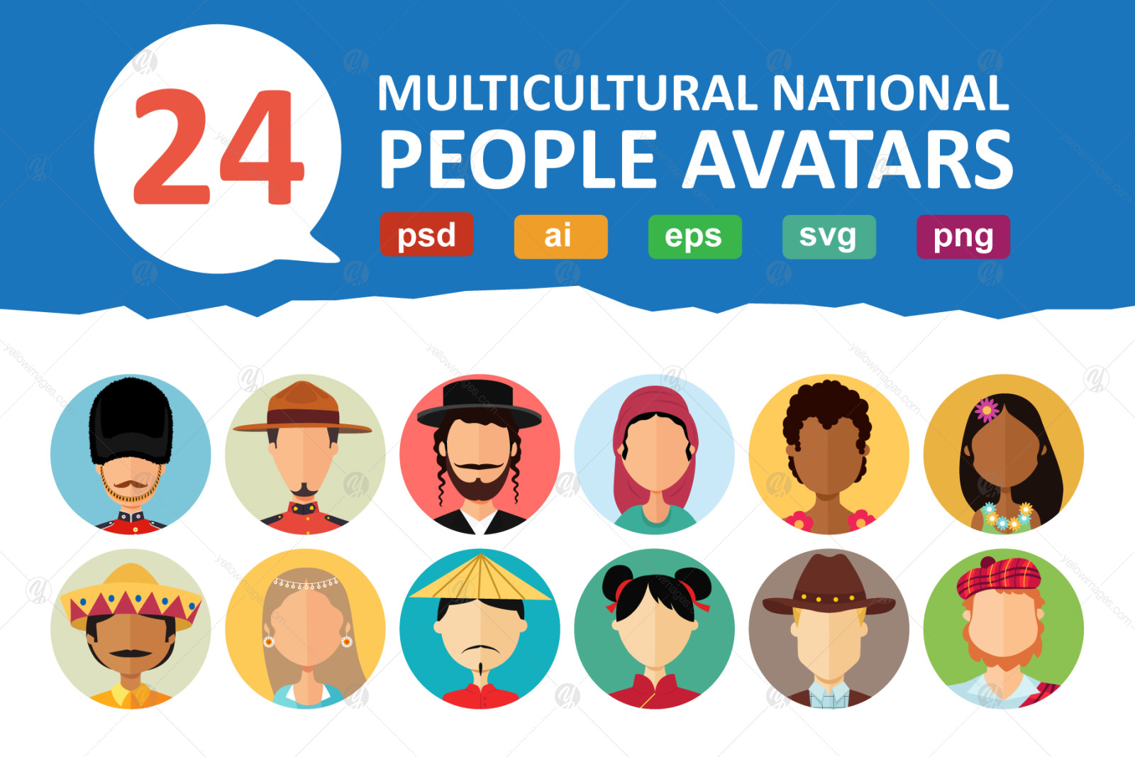 24 Avatars people national flat collection