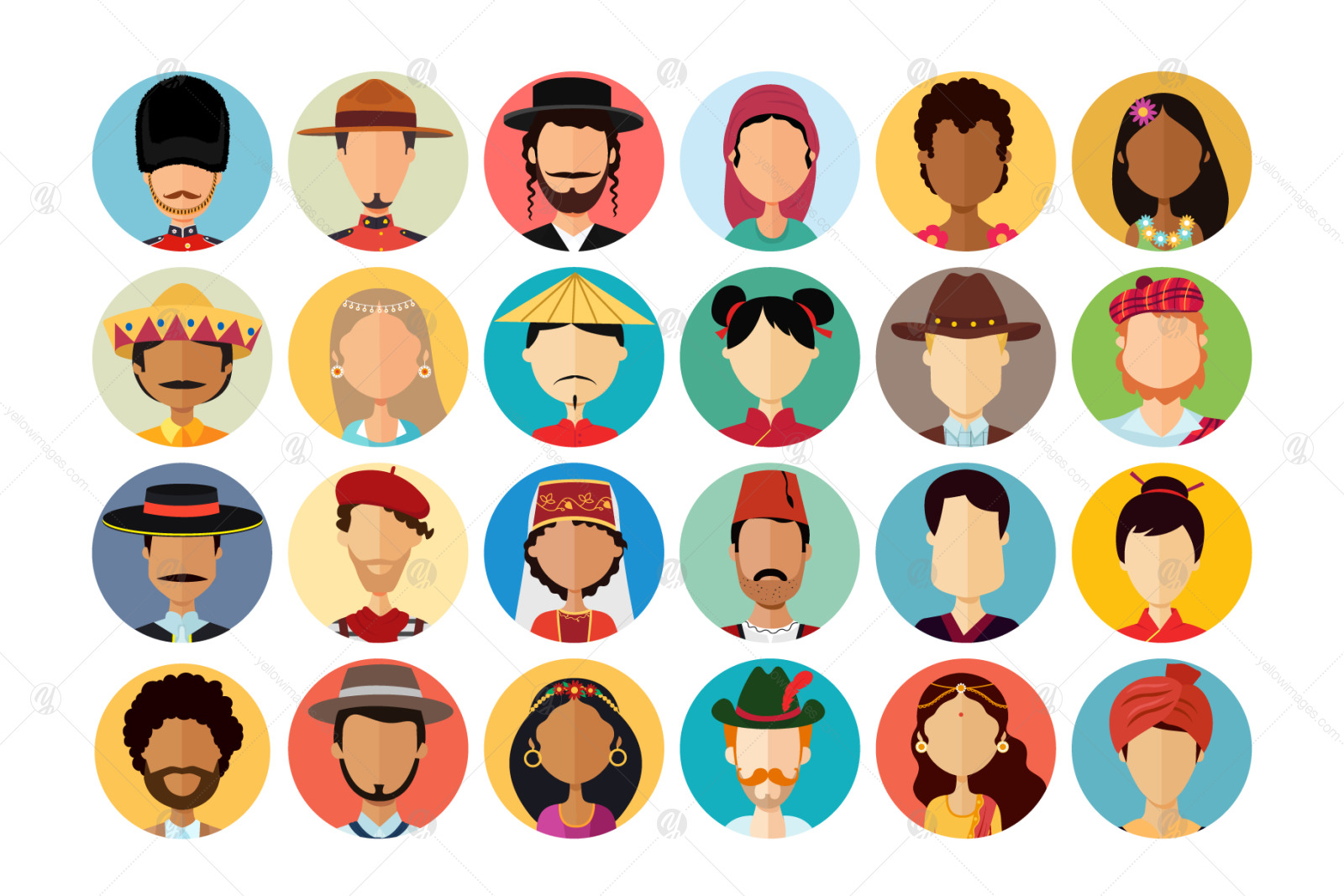 24 Avatars people national flat collection