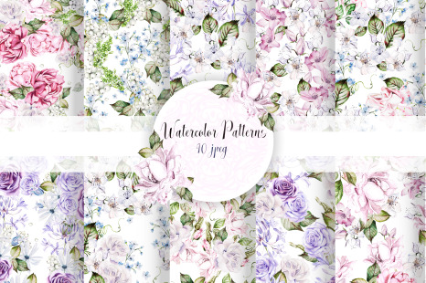 10 Watercolor Wedding Patterns - Seamless patterns