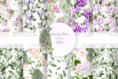 10 Hand Drawn Watercolor Patterns - Seamless patterns