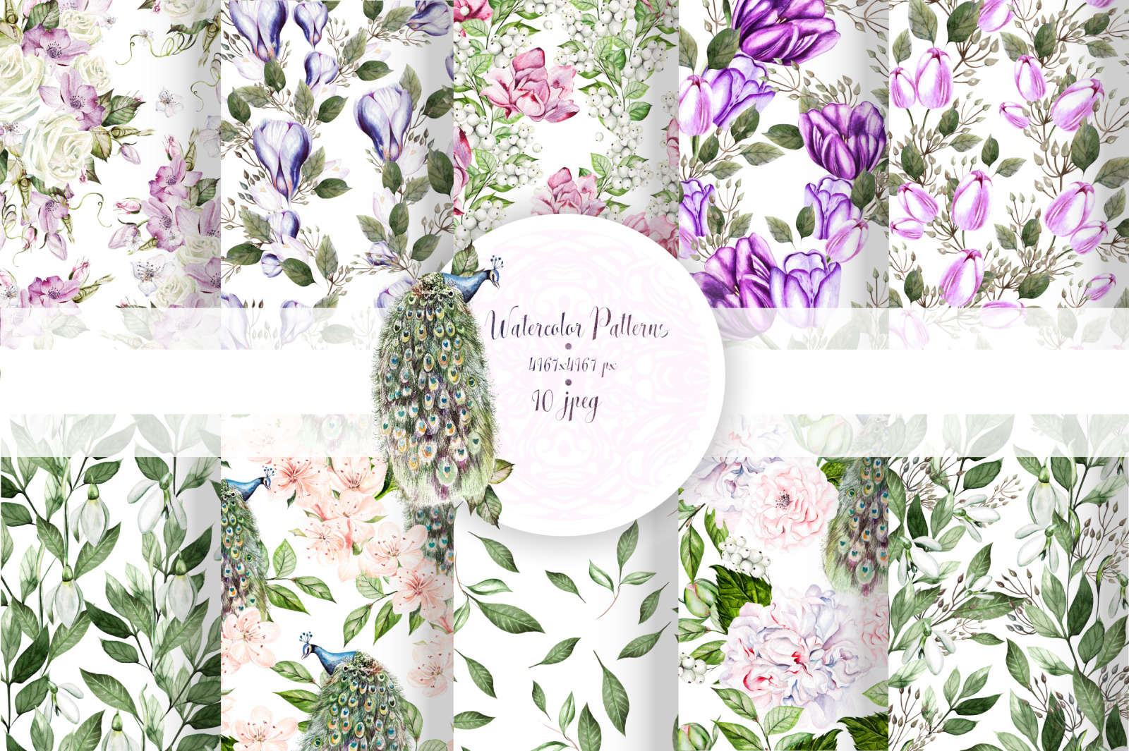 10 Hand Drawn Watercolor Patterns 10 Hand Drawn Watercolor Patterns