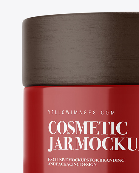 Glossy Cosmetic Jar with Wooden Cap Mockup