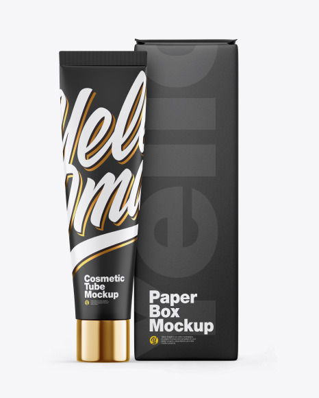 Matte Cosmetic Tube w/ Box Mockup