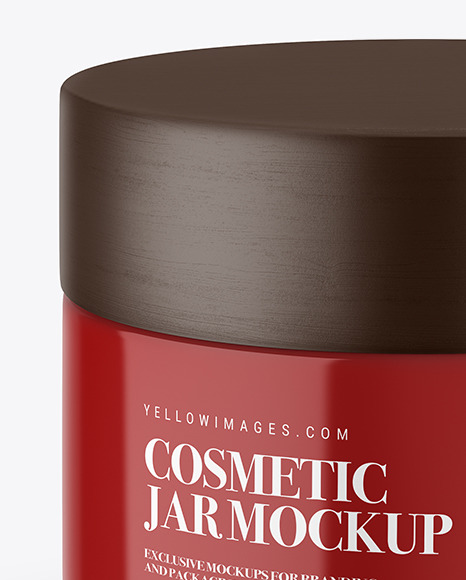Glossy Cosmetic Jar with Wooden Cap Mockup Glossy Cosmetic Jar with Wooden Cap Mockup