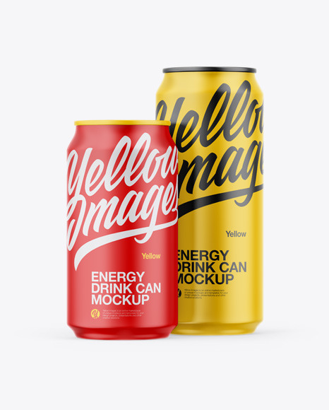 Two Matte Cans Mockup - Energy drink can mockup