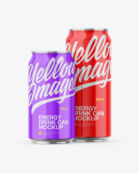 Two Metallic Cans W Glossy Finish Mockup - Energy drink can mockup