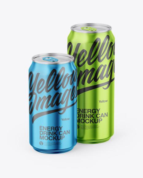 Two Glossy Metallic Cans Mockup - Energy drink can mockup