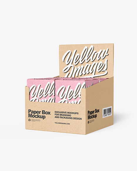 Kraft Paper Display Box with Boxes Mockup - High angle view