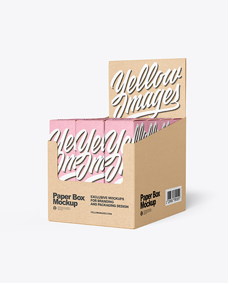 Kraft Paper Display Box with Boxes Mockup - High angle view