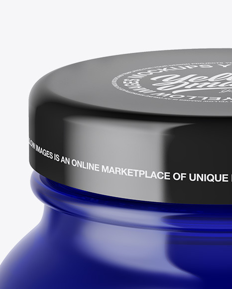 Blue Glass Cosmetic Jar Mockup – High-Angle Shot