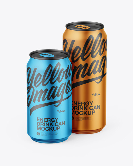 Two Matte Metallic Cans Mockup - Energy drink can mockup